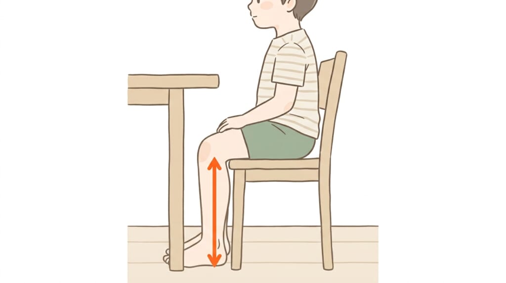 膝の裏からかかとの下までの長さを測る位置を示したイラスト