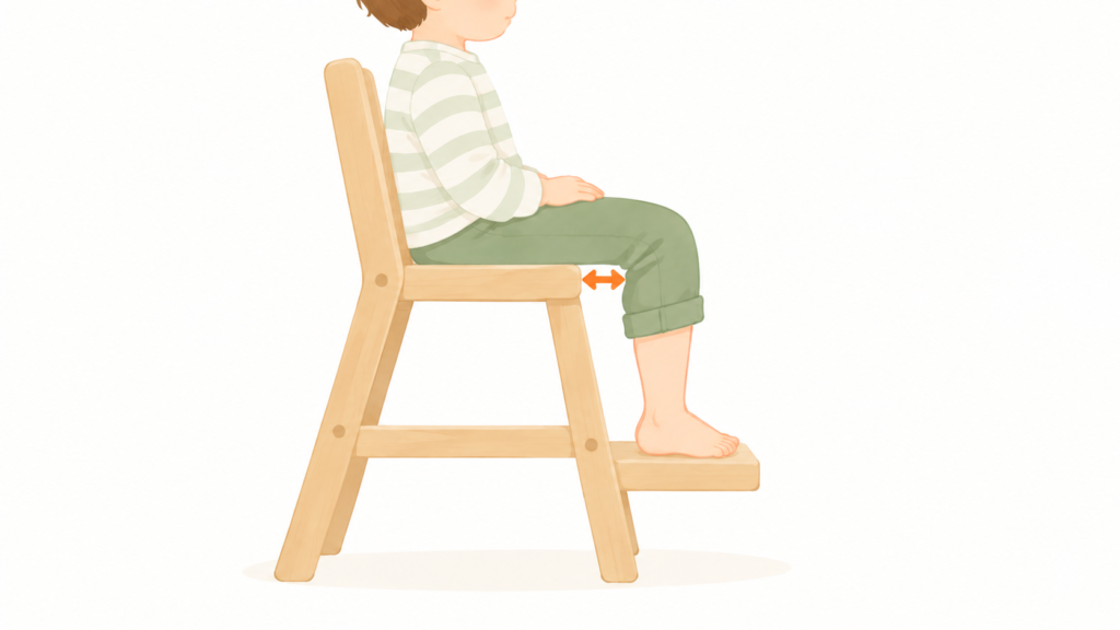 座面の奥まで座ったときの、膝の裏と座面の先端の隙間を示したイラスト
